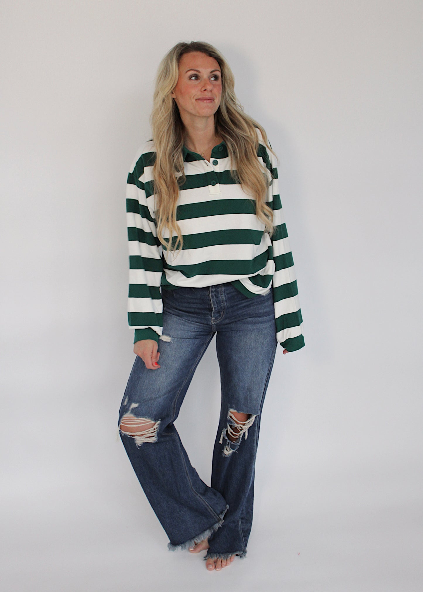MATCHA PLEASE - Striped Collared Shirt