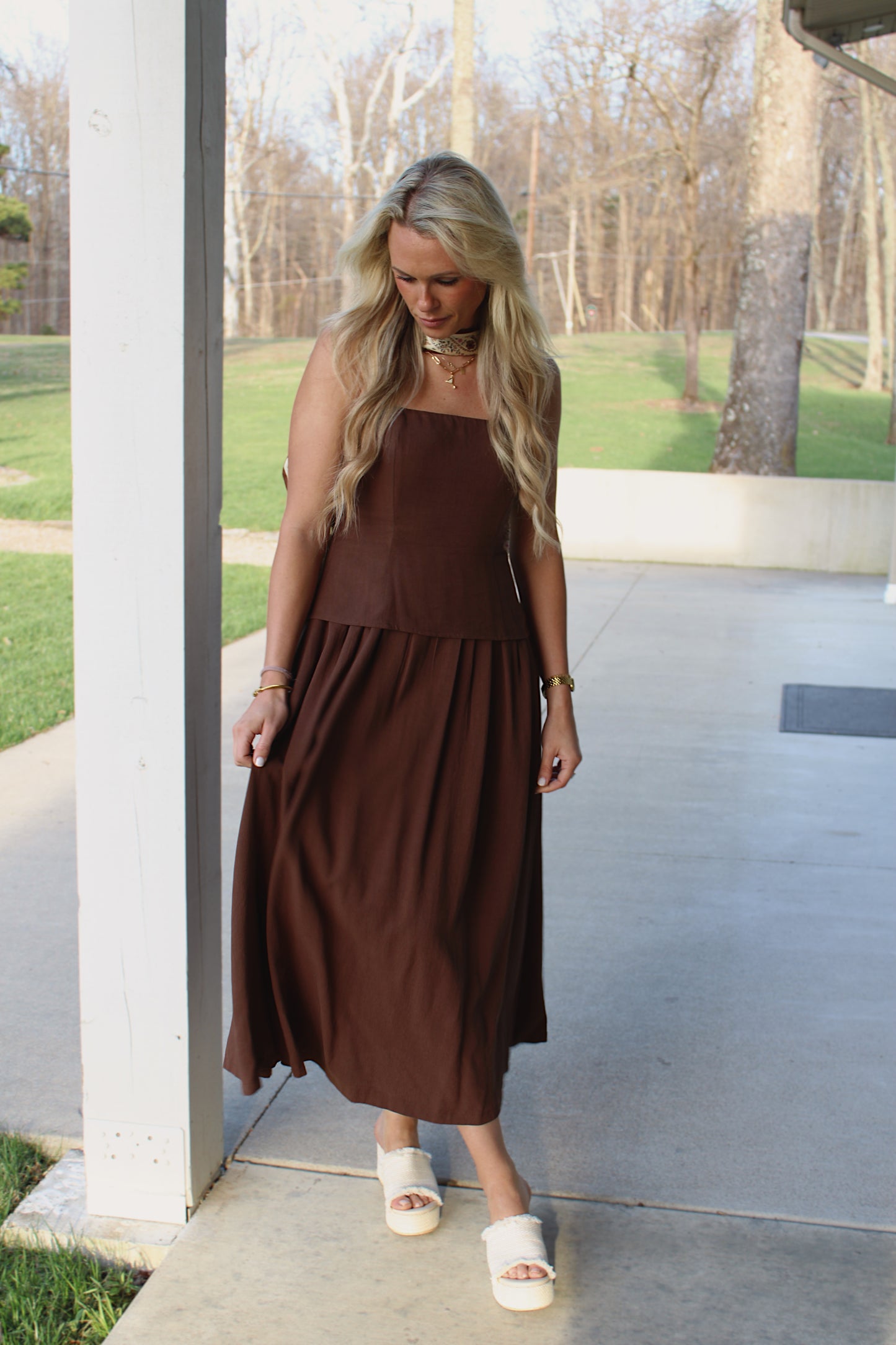 COCOA CHARM - Brown Cami Midi Dress