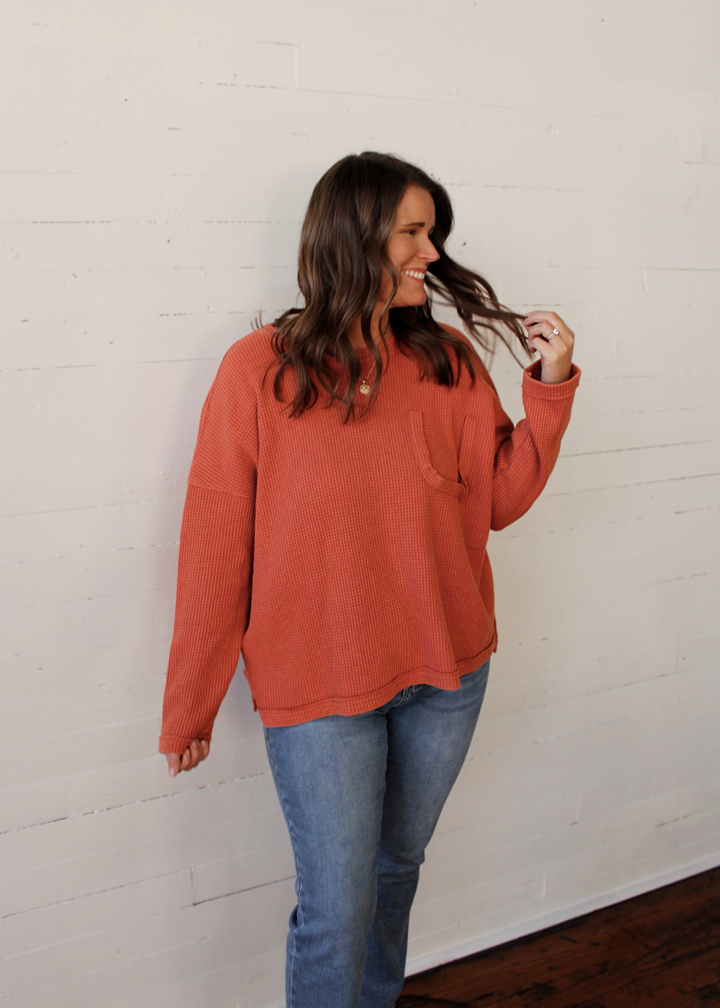 AUTUMN GLOW - Rust Waffle Knit