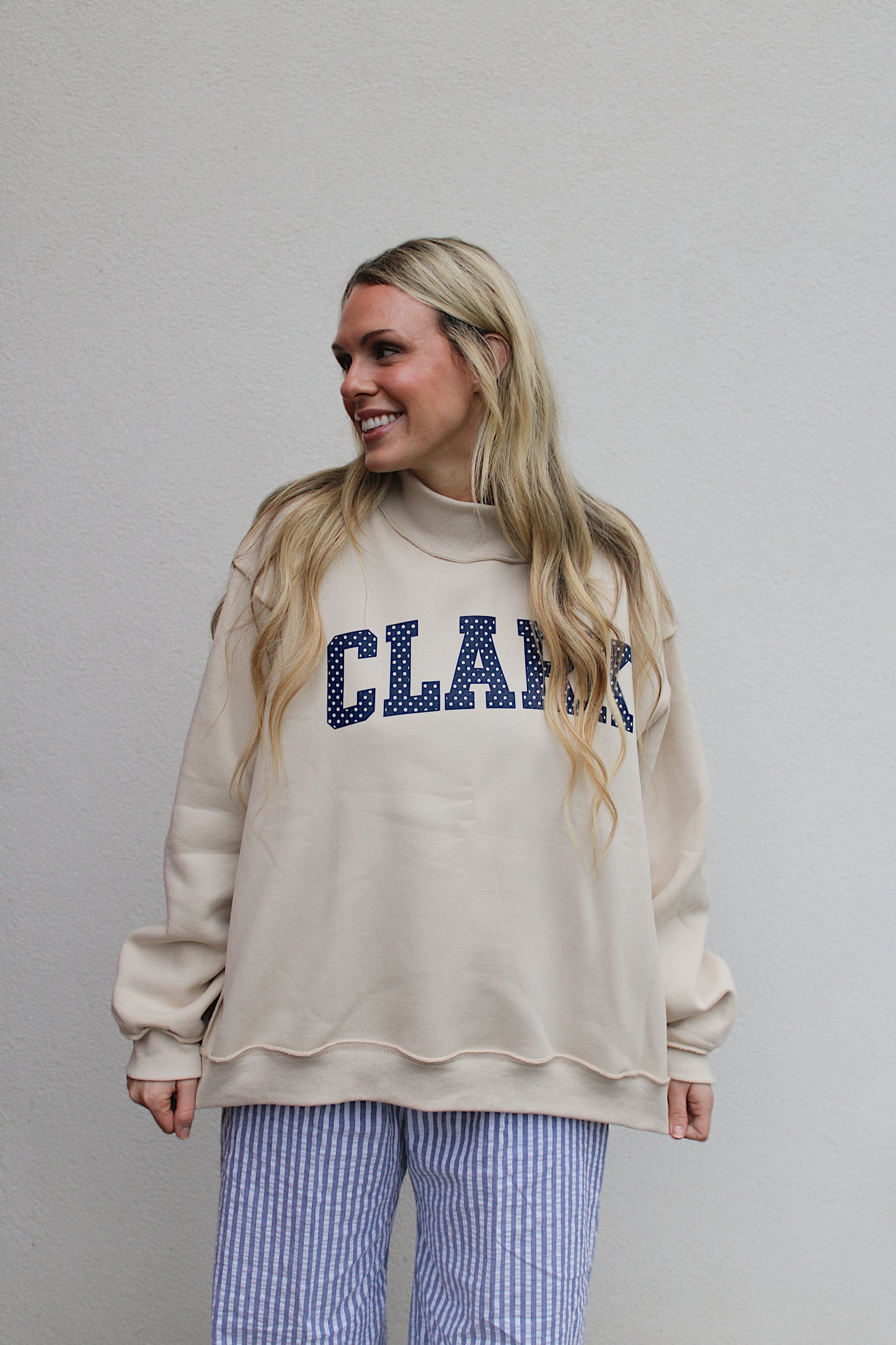 CLARK - Cream / Navy Polka Mockneck
