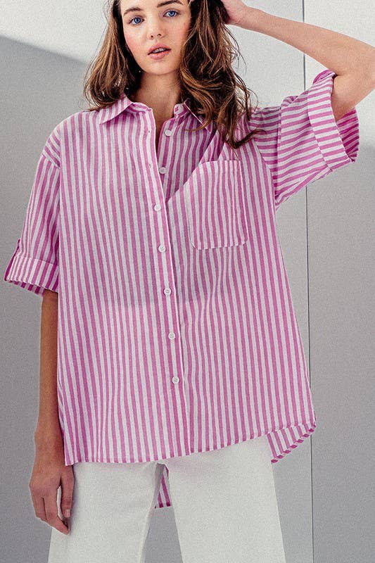 PINK STRIPE BUTTON DOWN