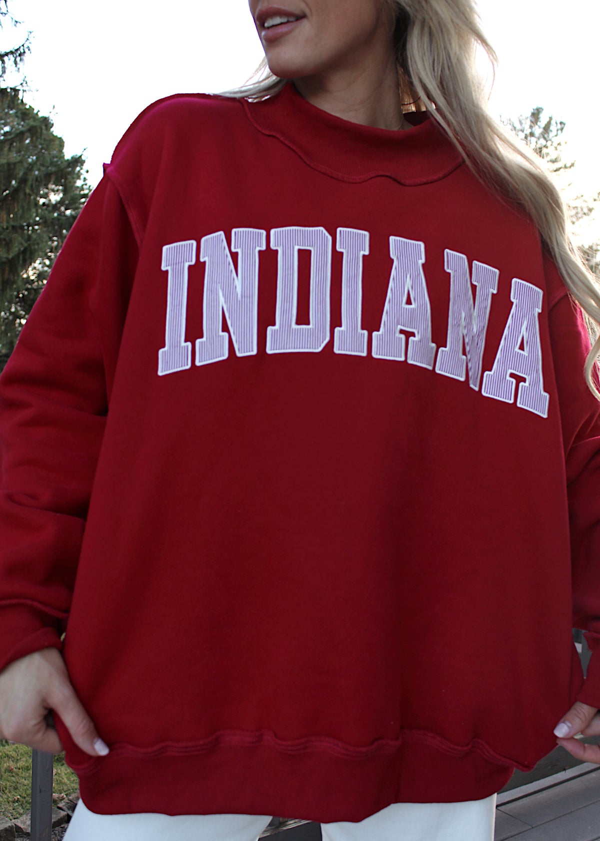INDIANA Embroidered Striped Mockneck