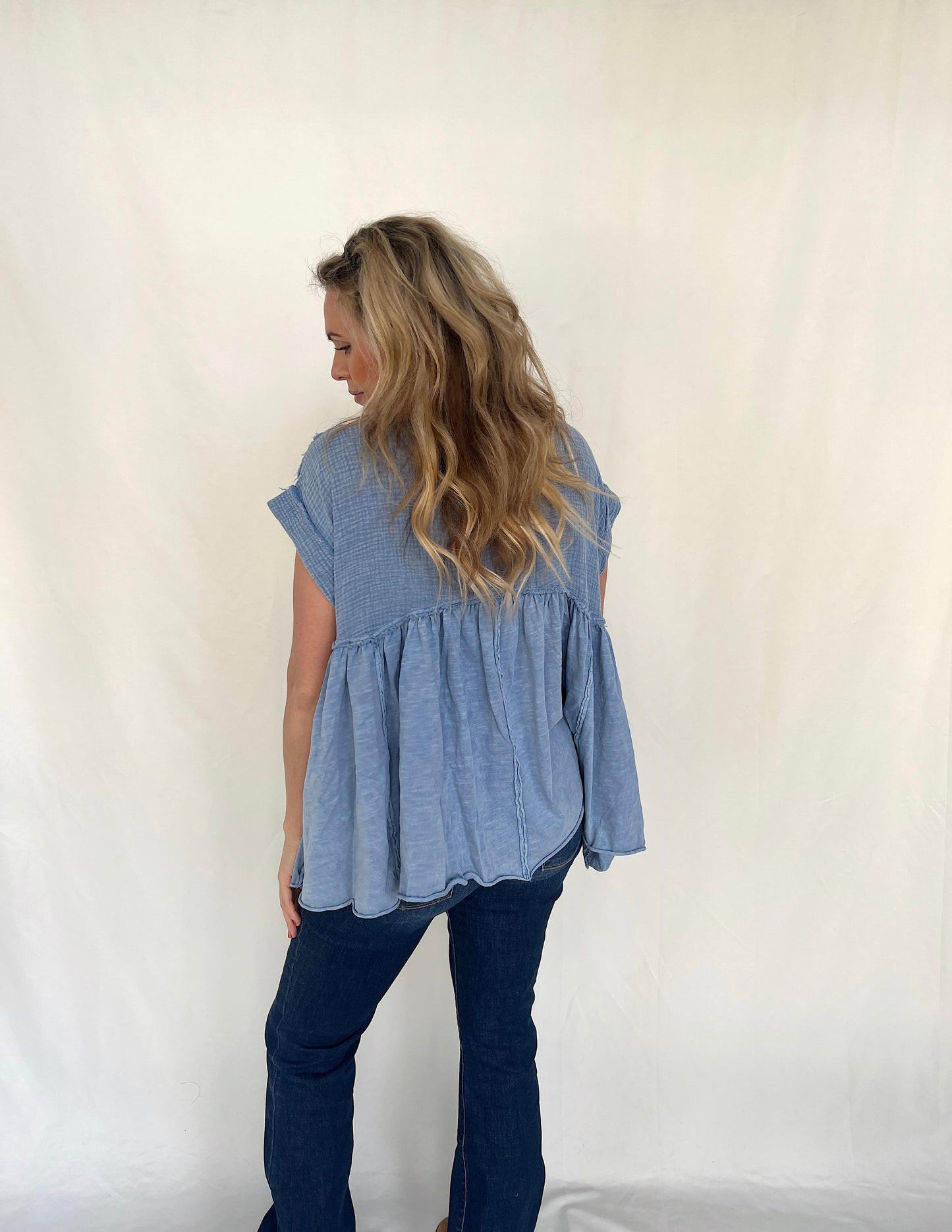 Baby It’s Cold Outside - Blue Linen Top