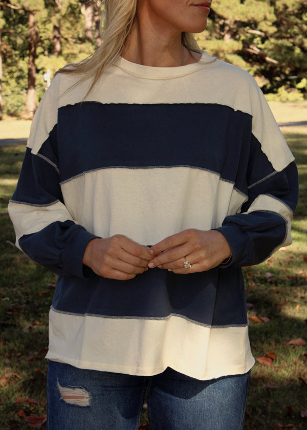 SUNDAY STROLL - Navy/Cream Long Sleeve
