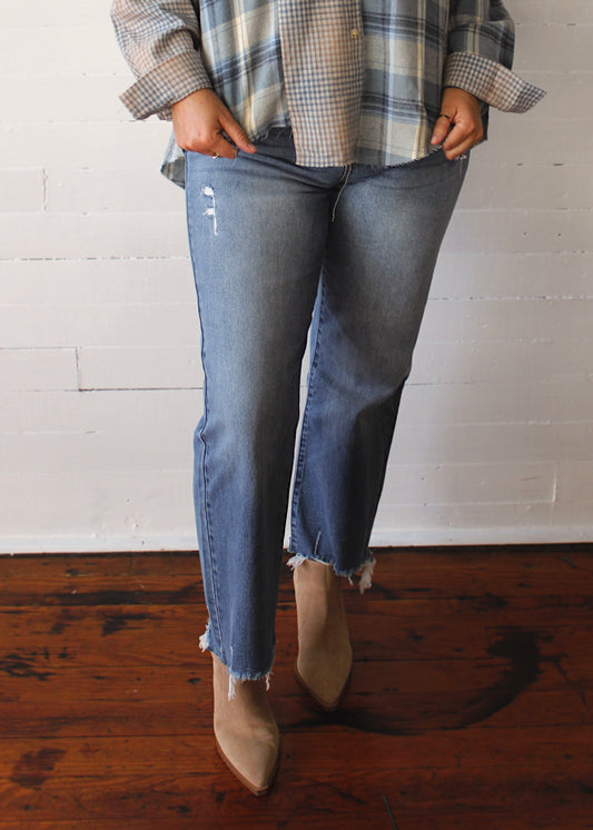 THE LAUREN - Raw Edge Wide Leg Jeans