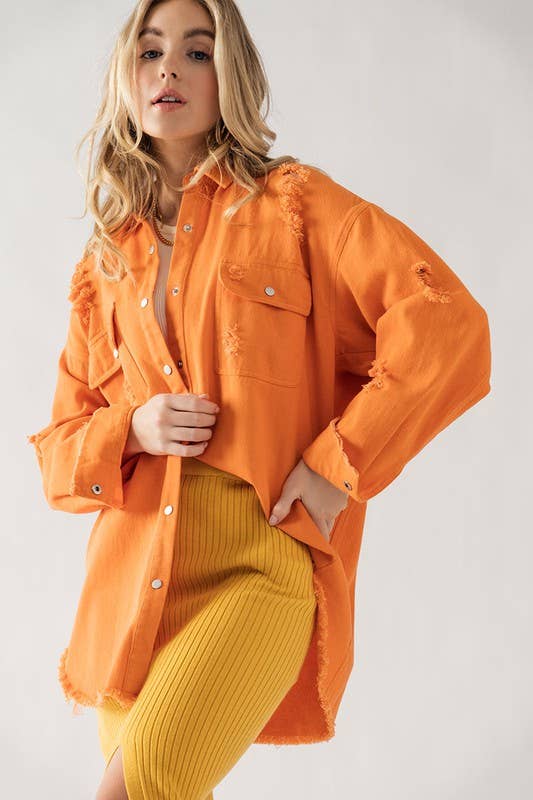 ORANGE JACKET DISTRESSED FRINGED