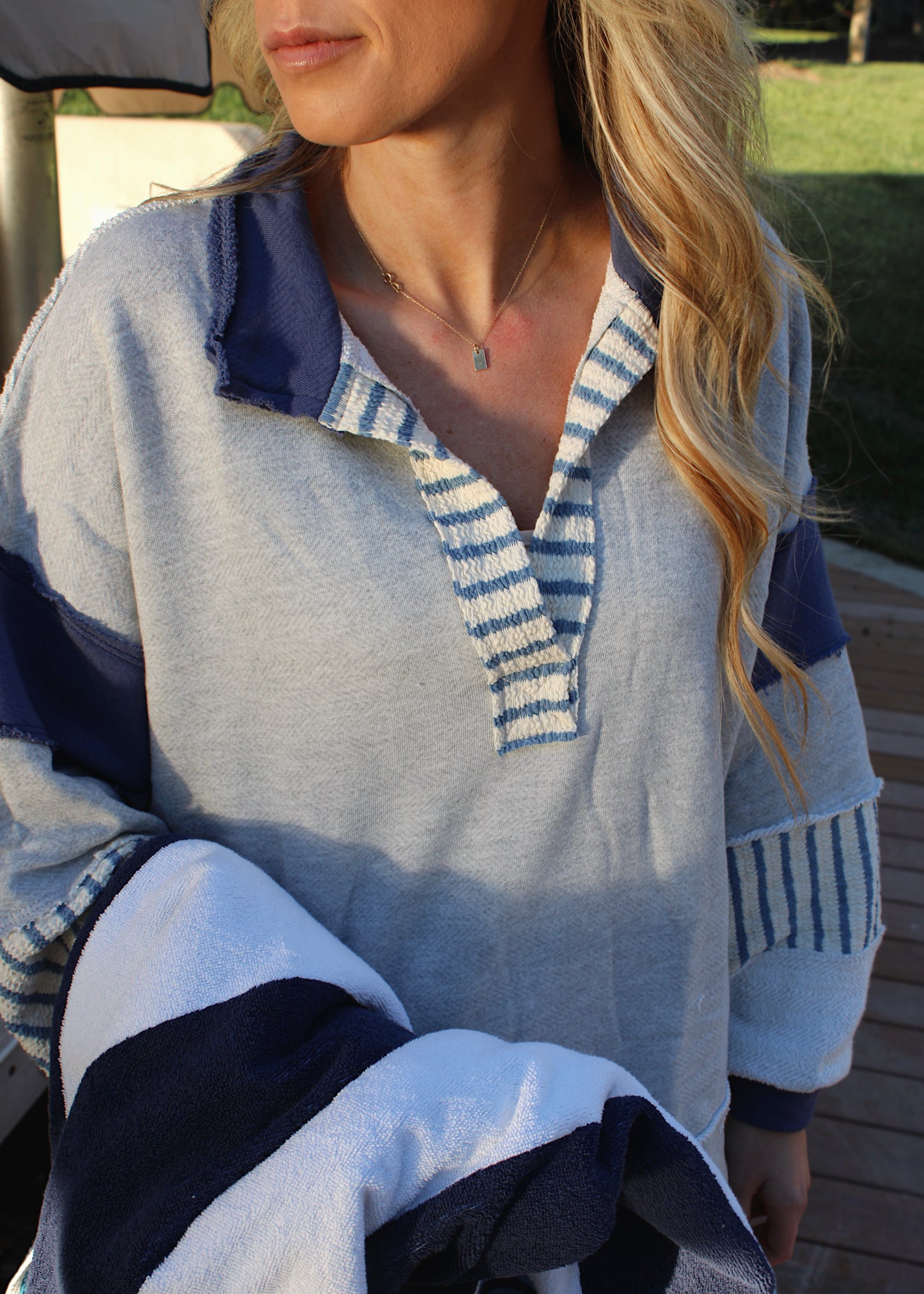 DOCKSIDE - Gray/Navy Oversized Pullover