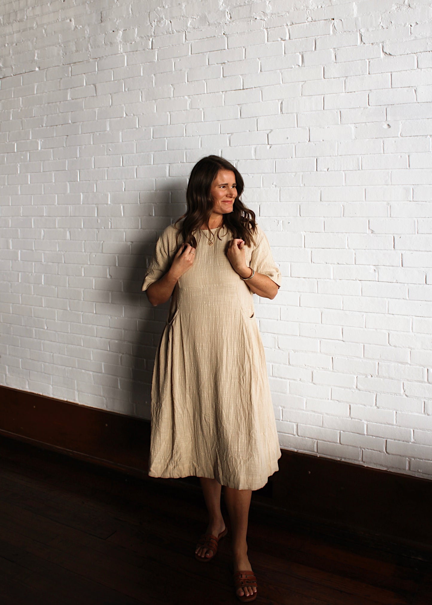 CIDER SEASON - Linen Taupe Midi Dress