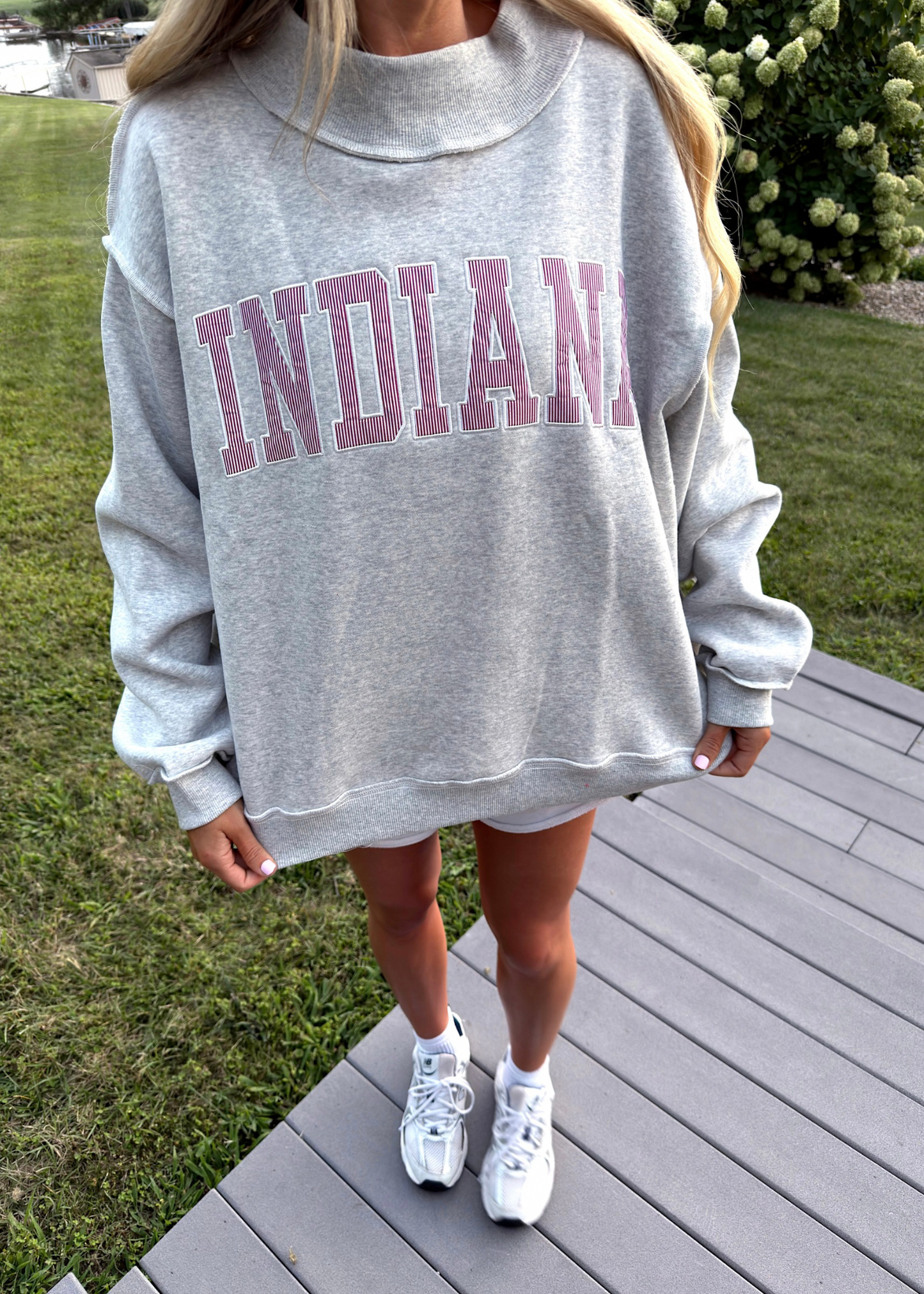 INDIANA Embroidered Striped Mockneck Gray
