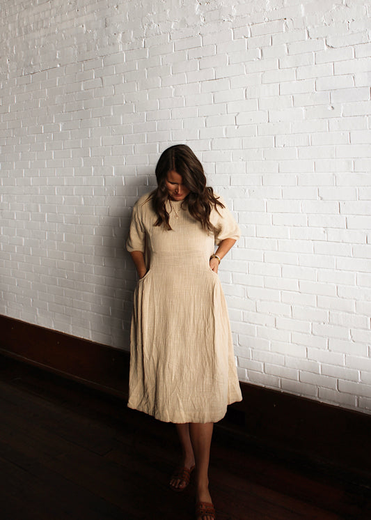 CIDER SEASON - Linen Taupe Midi Dress