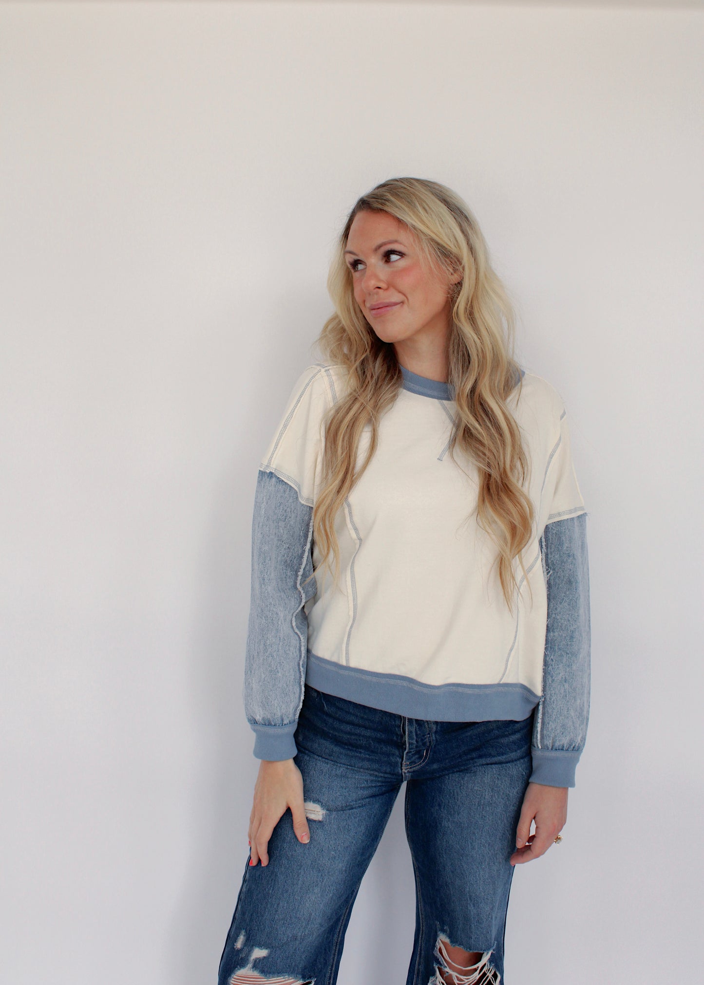 DAILY SPECIAL - Ivory / Denim Top