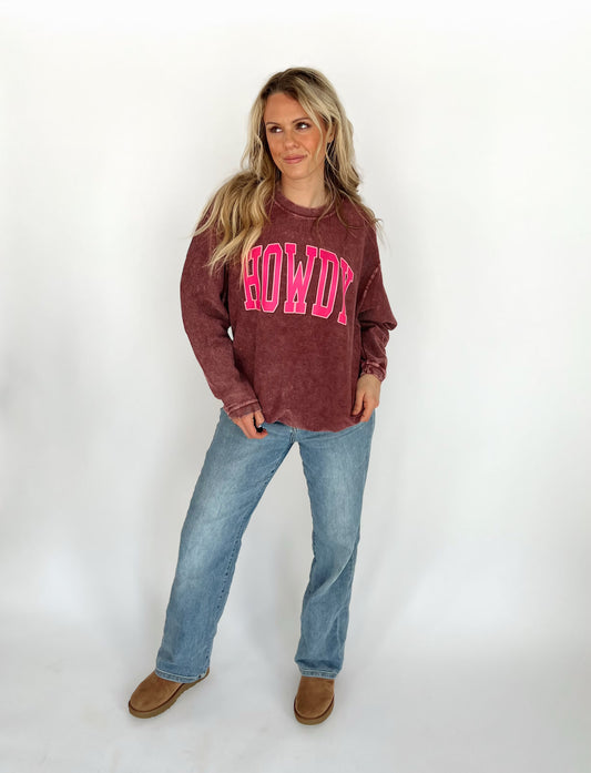 Howdy Maroon Corded Sweatshirt