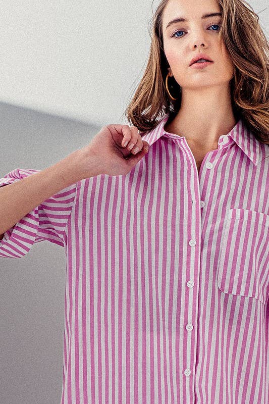 PINK STRIPE BUTTON DOWN
