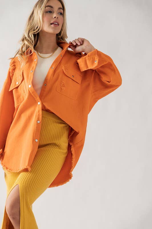 ORANGE JACKET DISTRESSED FRINGED