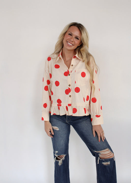 ON THE SPOT - Polka Dot Ruffle Top