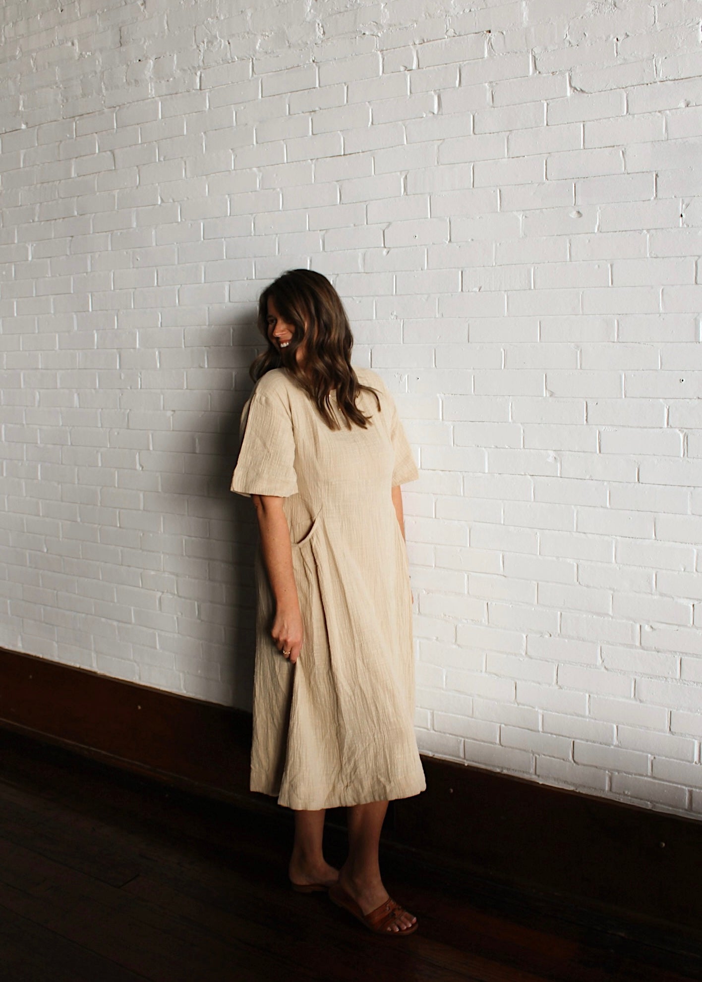 CIDER SEASON - Linen Taupe Midi Dress