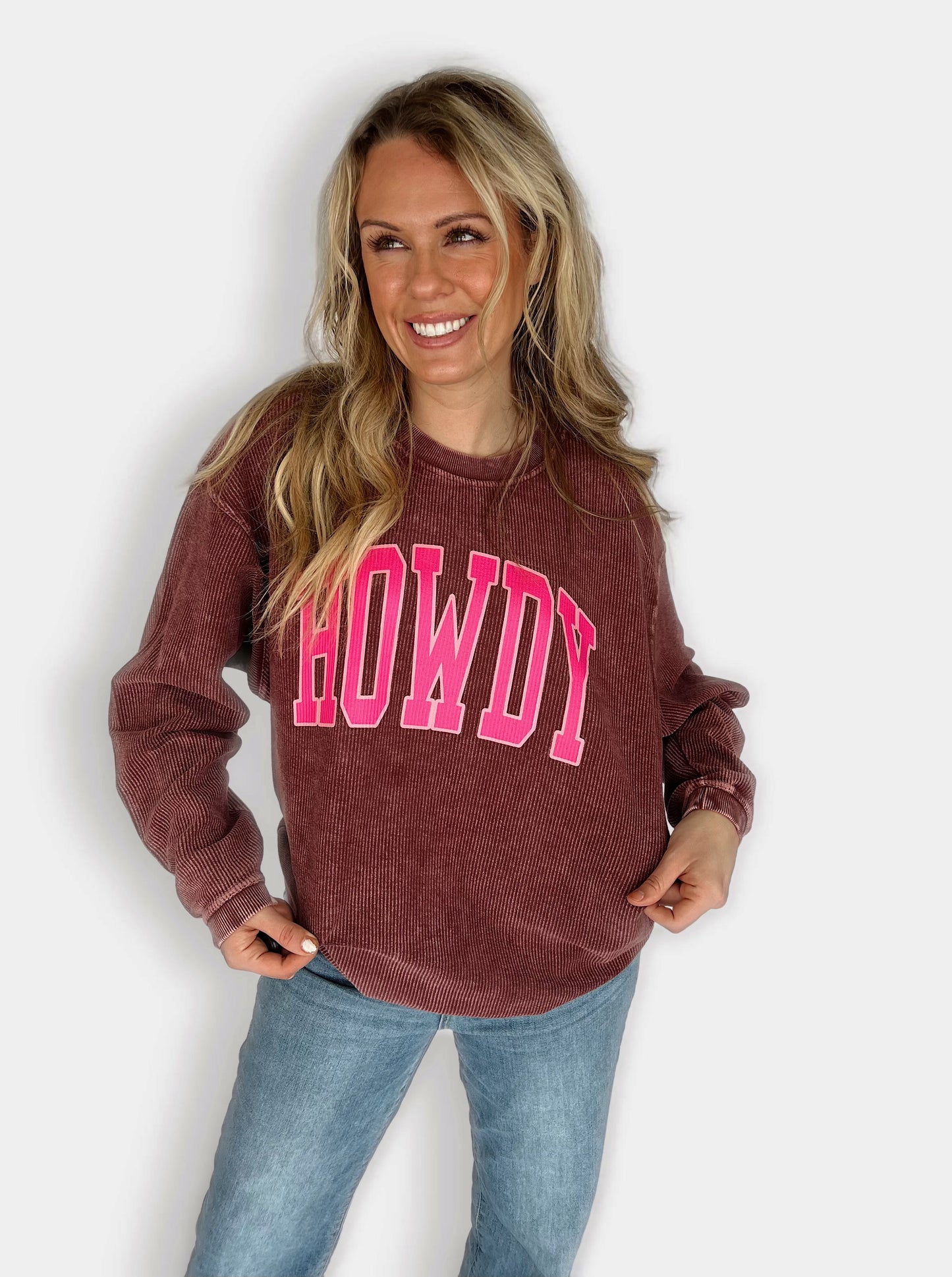 Howdy Maroon Corded Sweatshirt