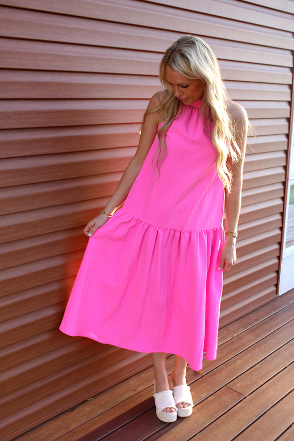 CLOUD 9 - Pink Halter Midi Dress