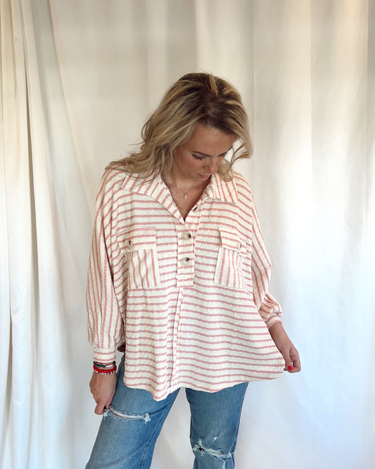 Pink Lollipop - BUCKETLIST Collared Button Up Pullover Top