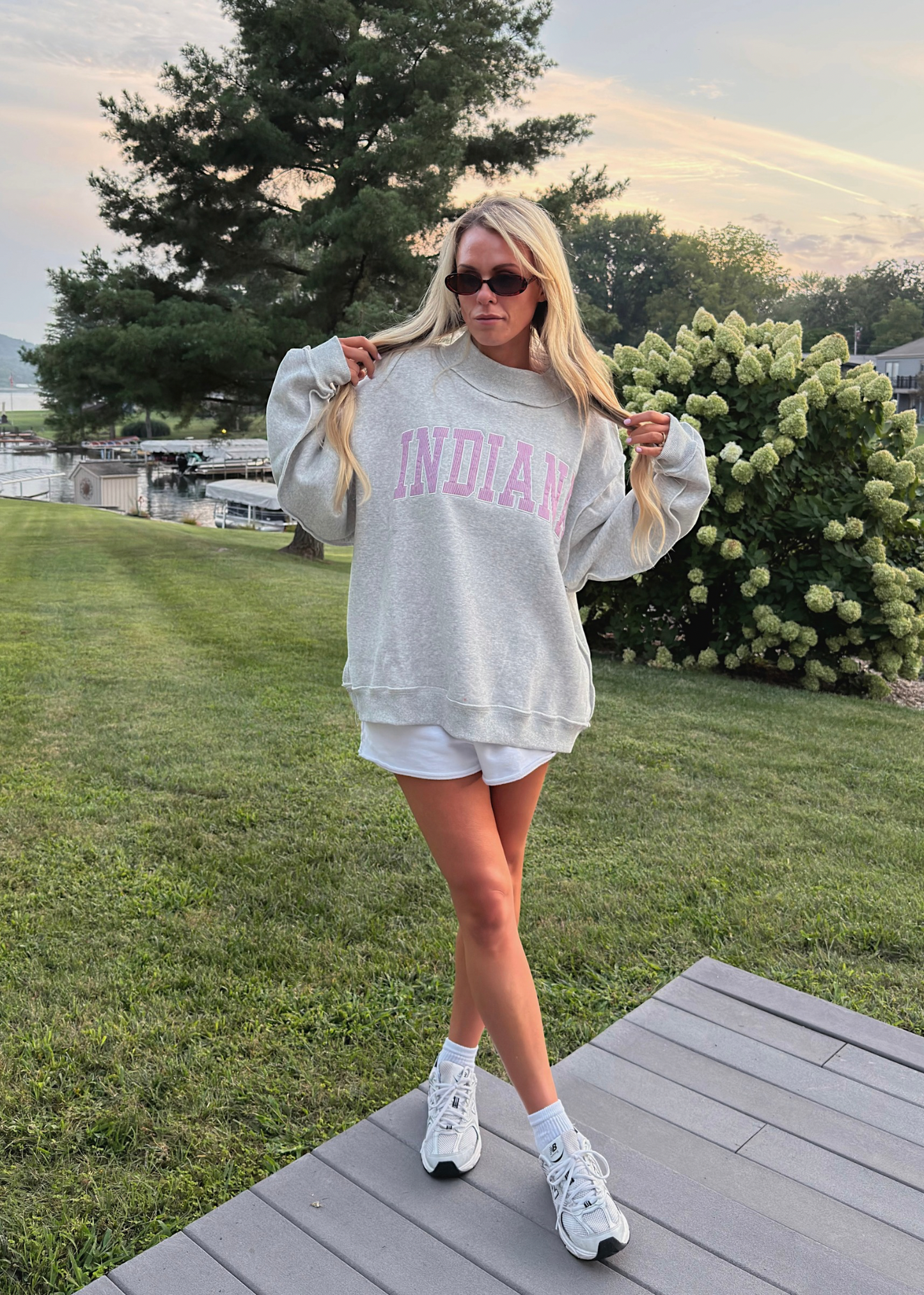 INDIANA Embroidered Striped Mockneck Gray