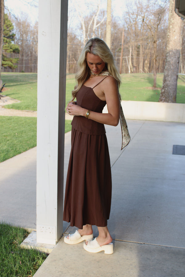 COCOA CHARM - Brown Cami Midi Dress
