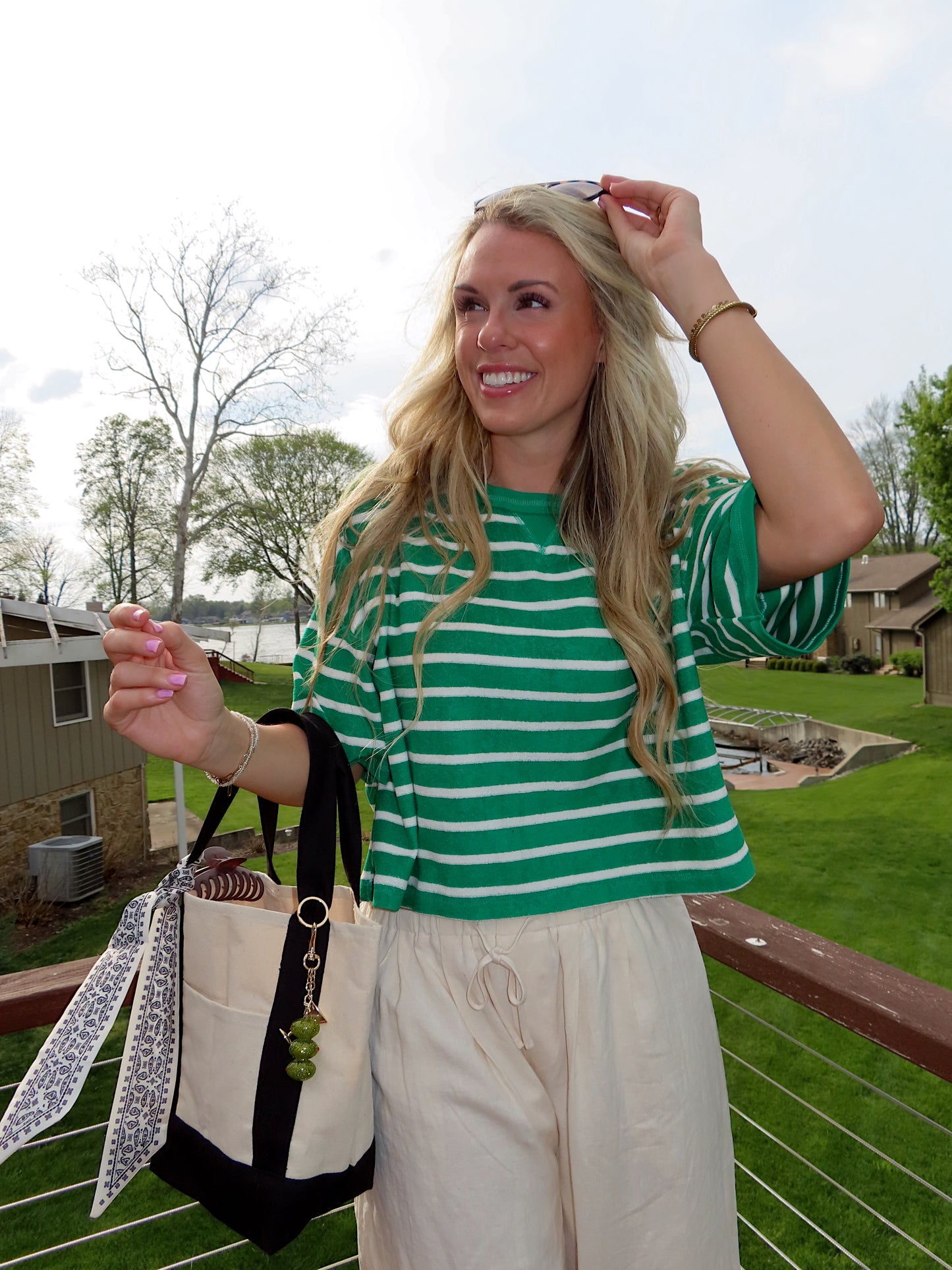 PALM BREEZE - Terry Cloth Striped Top