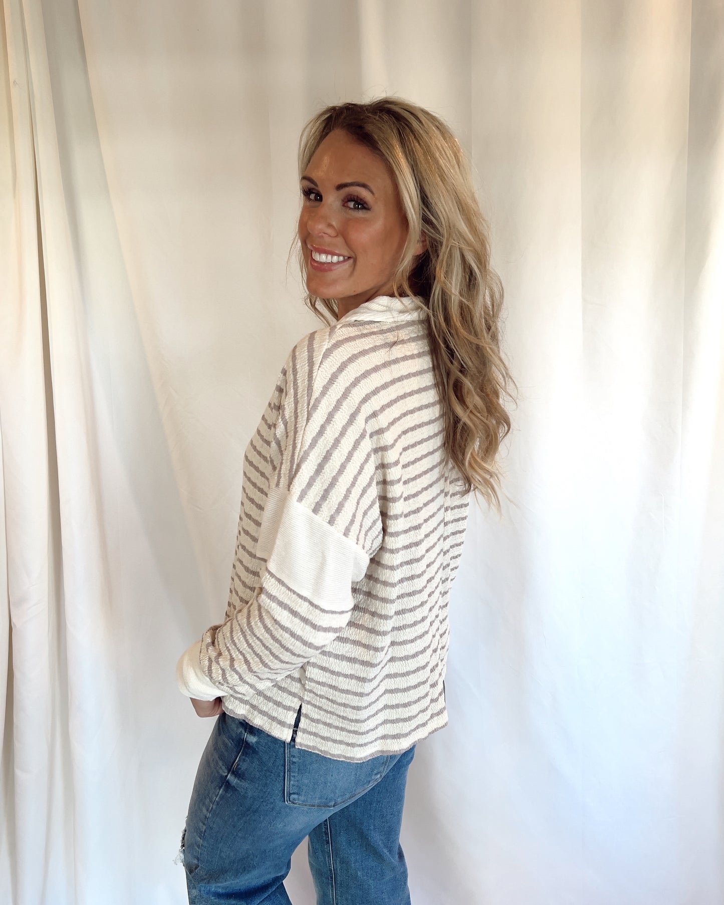 Snow Day - BUCKETLIST Stripe Collared Top