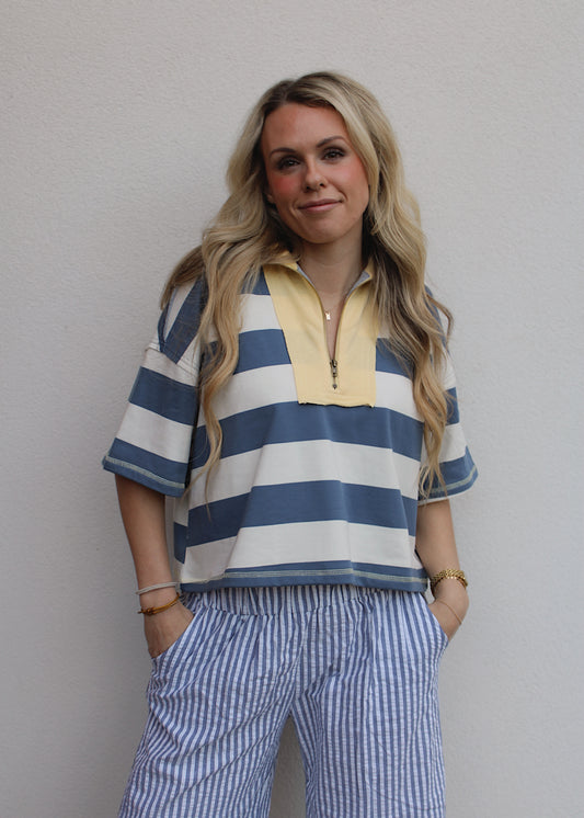 LOUNGE DAY - striped 1/2 zip polo shirt