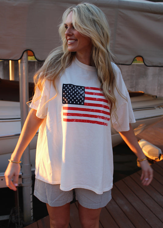 SEA SALT - Oversized Mineral Washed Flag Tee