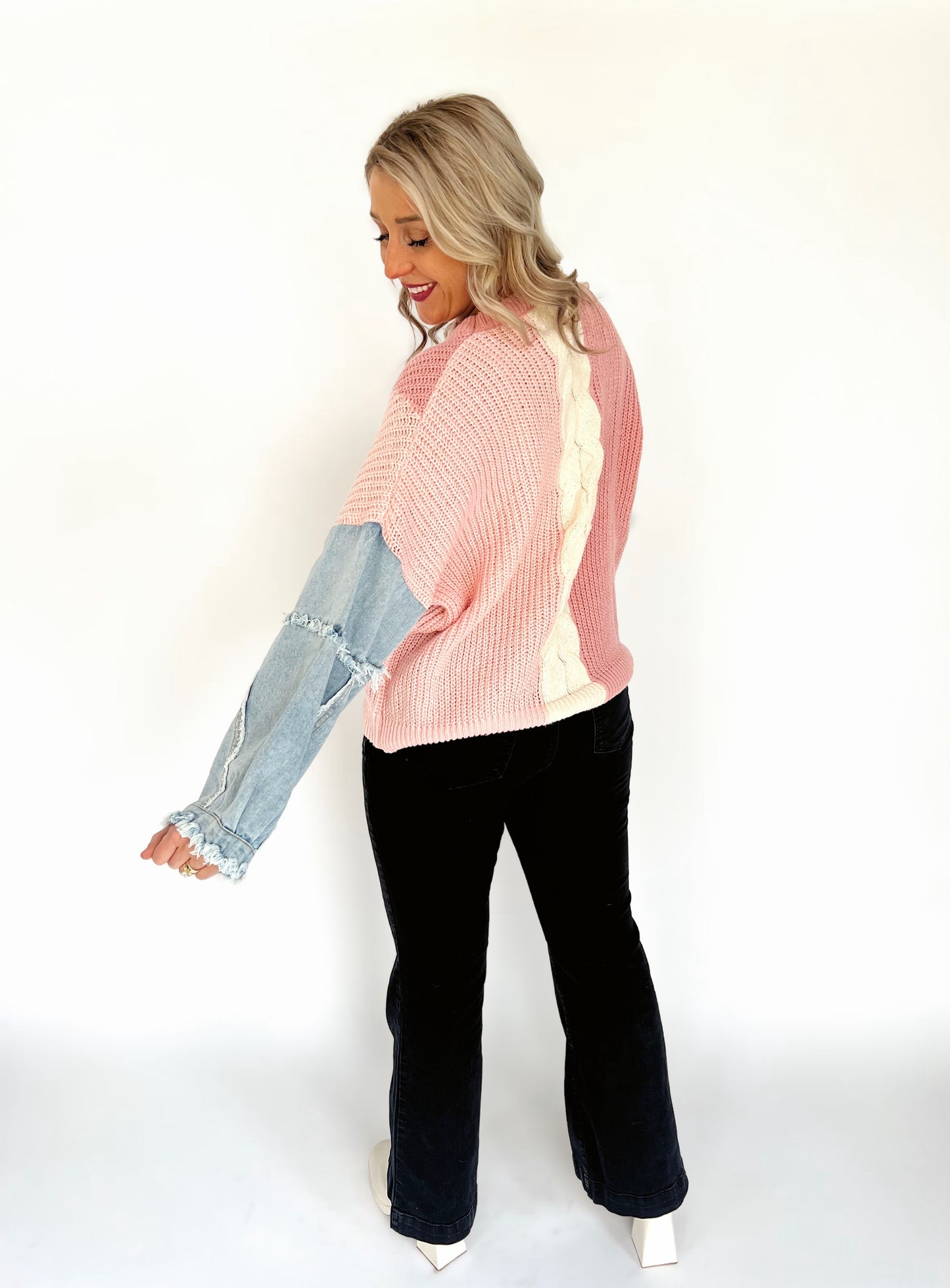 Cowboy Take Me Away - Denim Sleeve Sweater