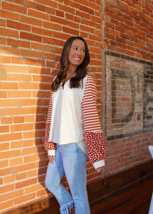 SATURDAY PLANS - Floral + Stripe Waffle Knit