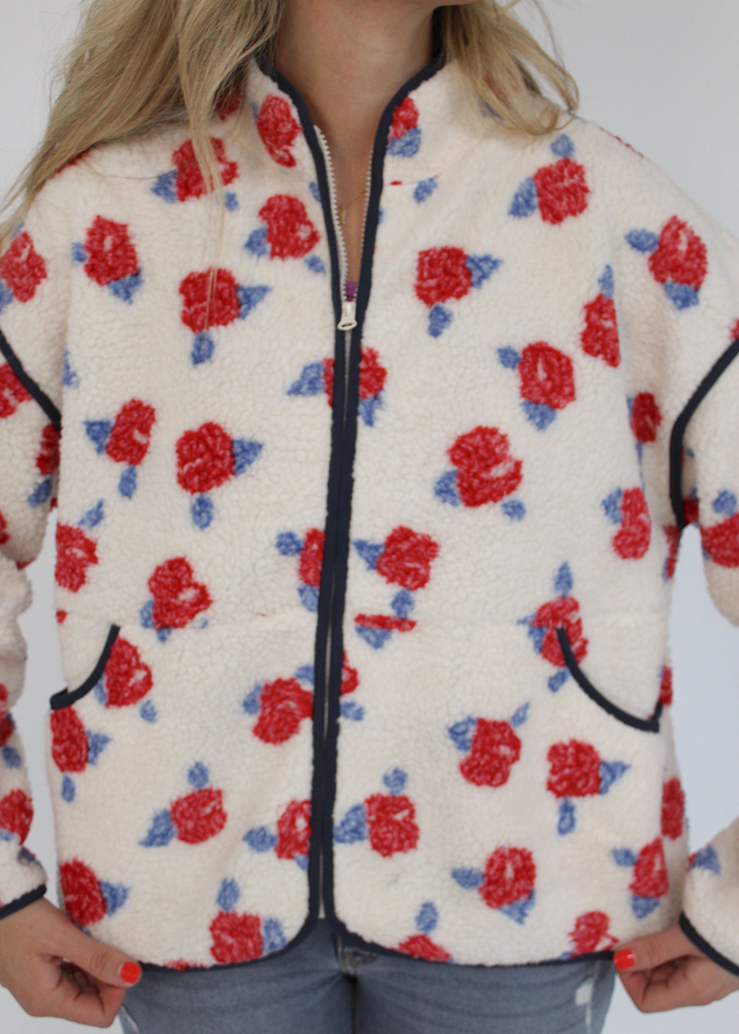ACTUALLY ROMANTIC - Floral Sherpa Jacket