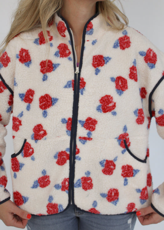 ACTUALLY ROMANTIC - Floral Sherpa Jacket