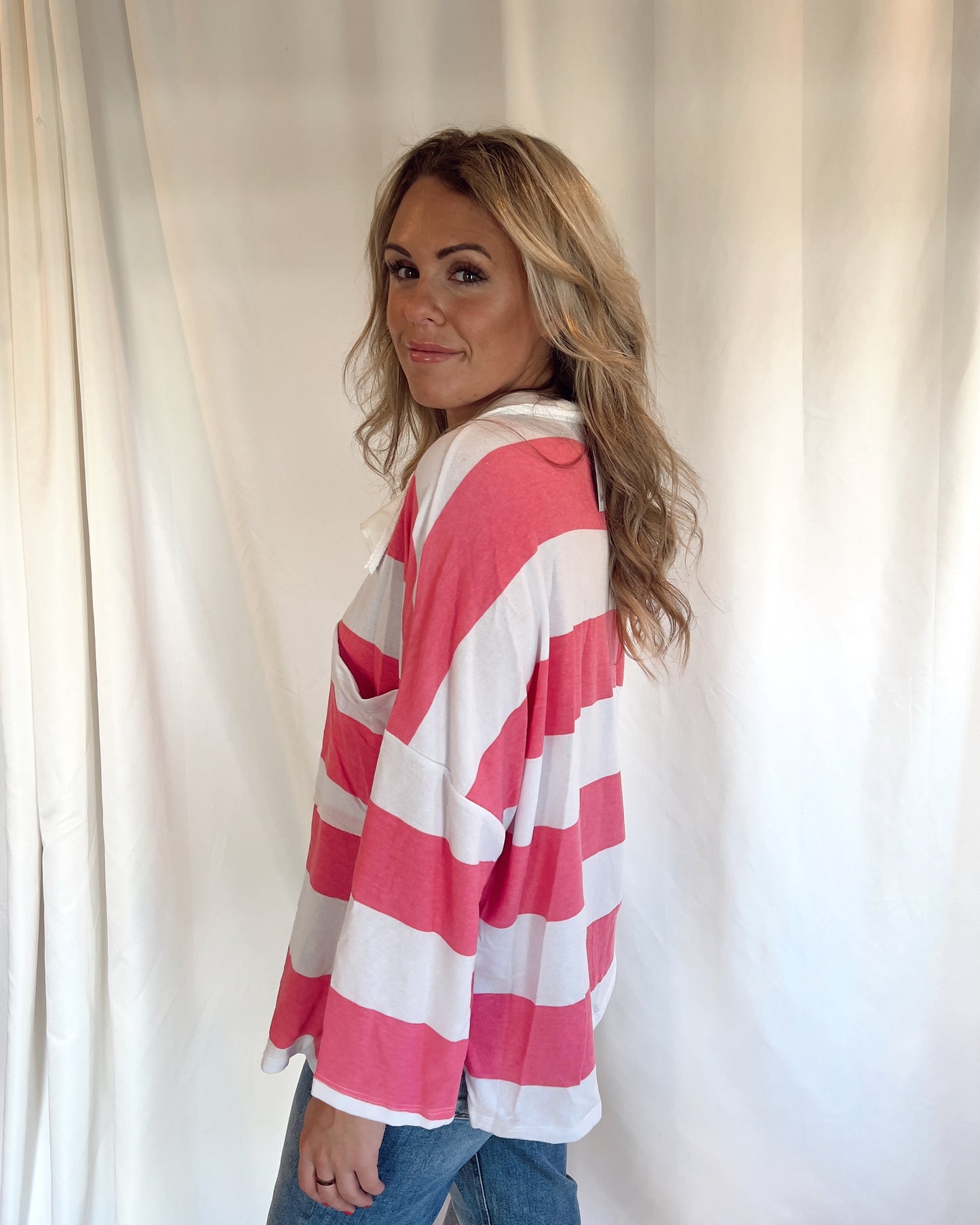 Strawberry Cream - BUCKETLIST Stripe Collared Pullover