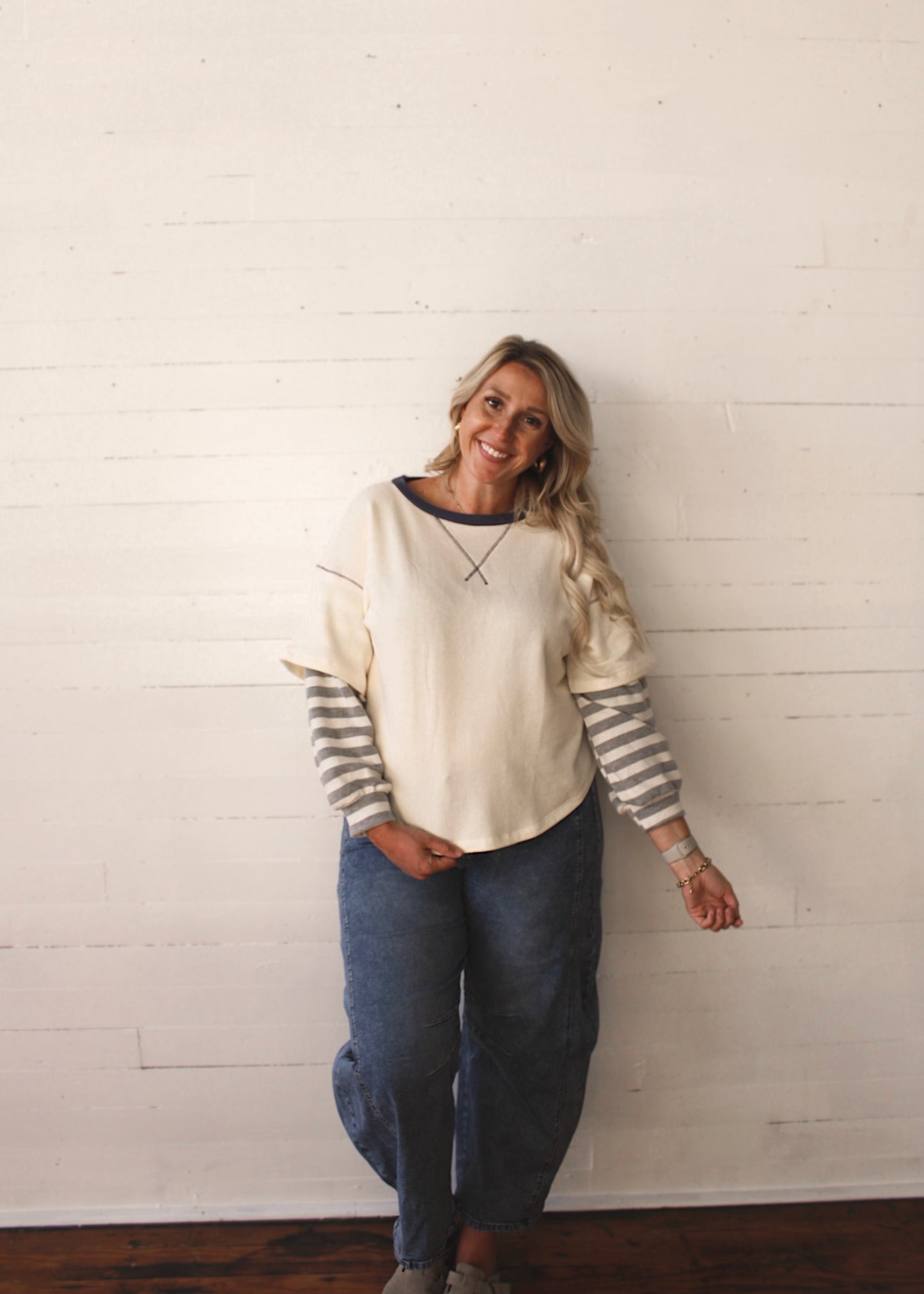 SWEET STRIPES - Contrast Sleeve Terry Top
