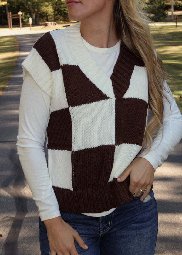 HOT CHOCOLATE - Brown Checkered Sweater Vest