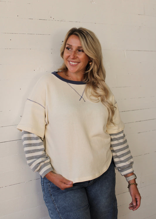 SWEET STRIPES - Contrast Sleeve Terry Top