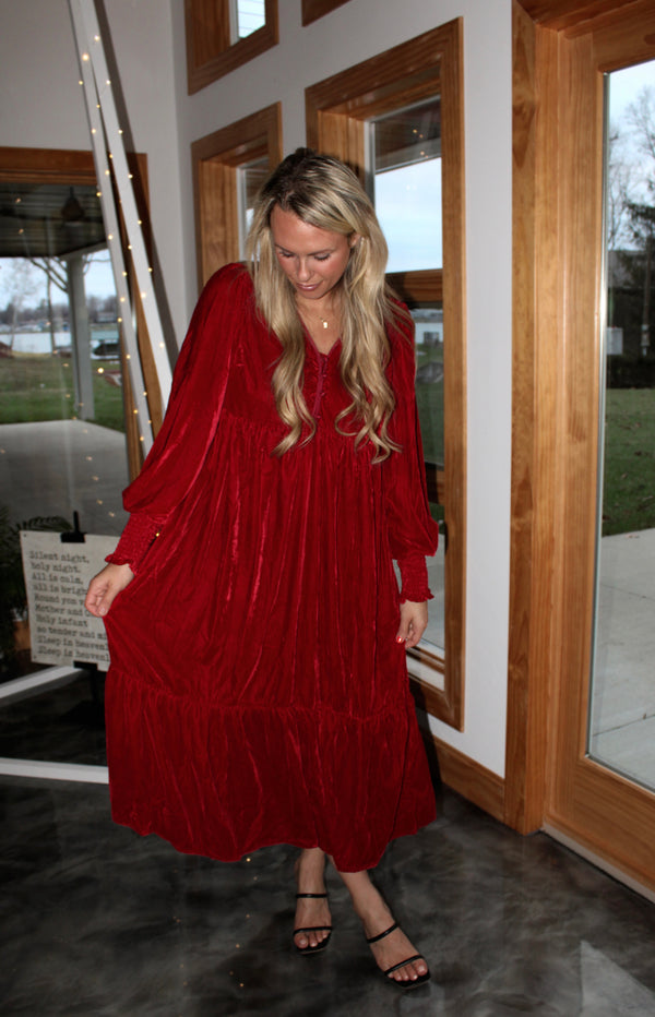 NICE LIST - Velvet Long Sleeve Maxi Dress