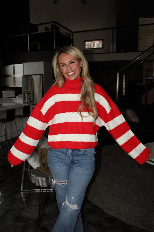 CANDY CANE LANE - Striped Turtleneck Sweater