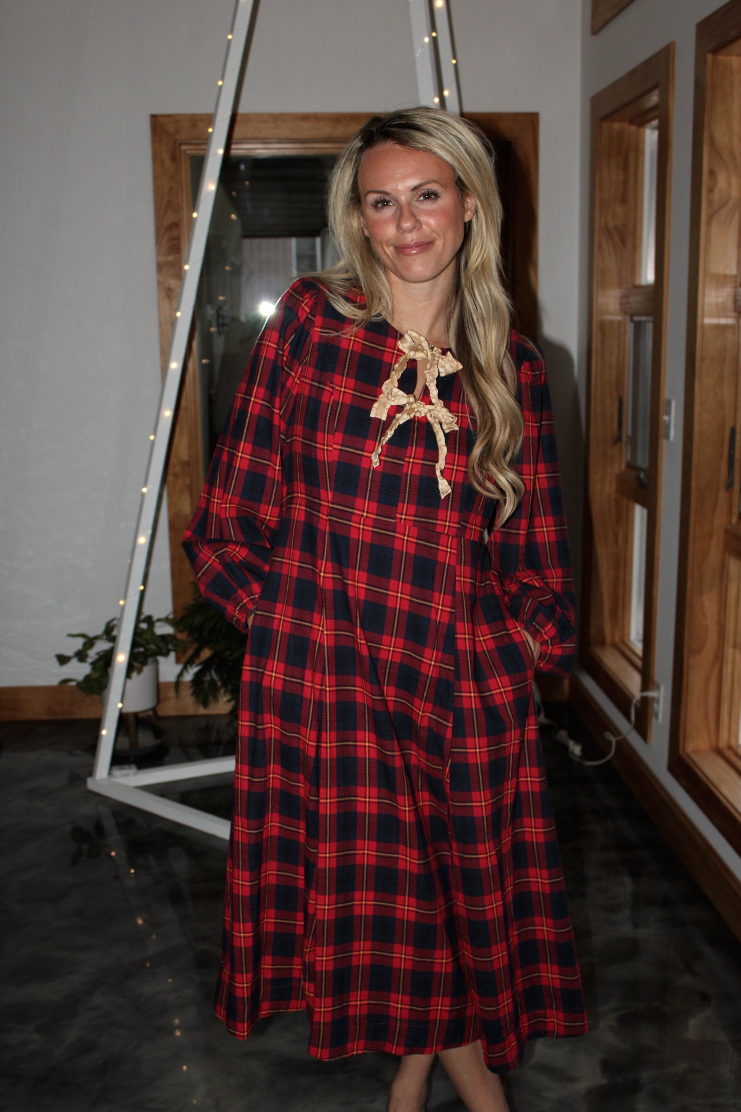WRAPPED IN PLAID - Bow Front Maxi Dress