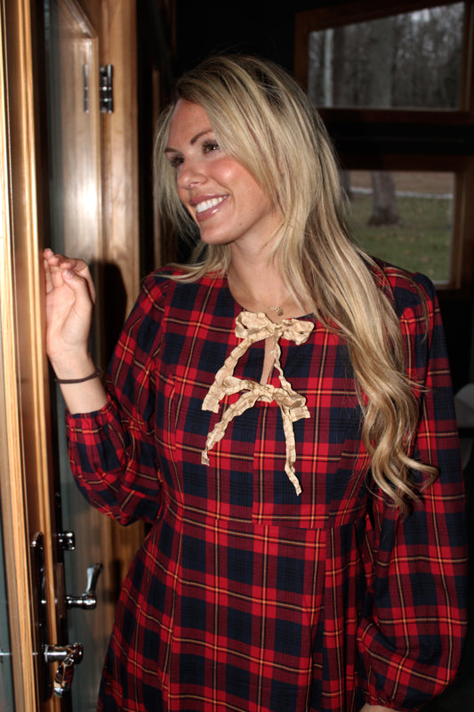 WRAPPED IN PLAID - Bow Front Maxi Dress