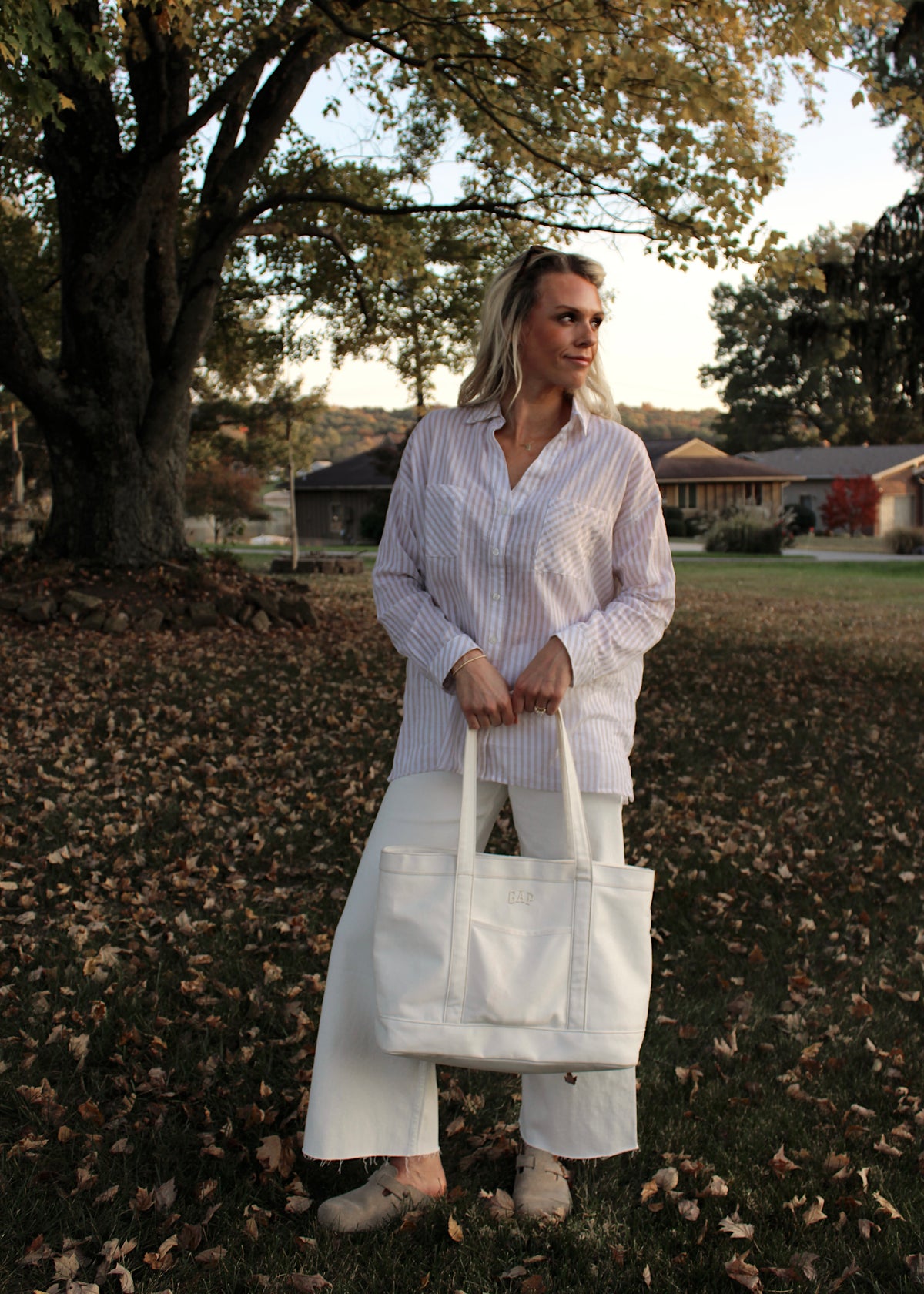 MORNING LAYERS - Beige Striped Button Down