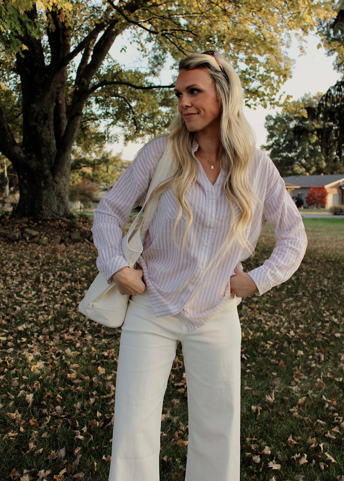 MORNING LAYERS - Beige Striped Button Down