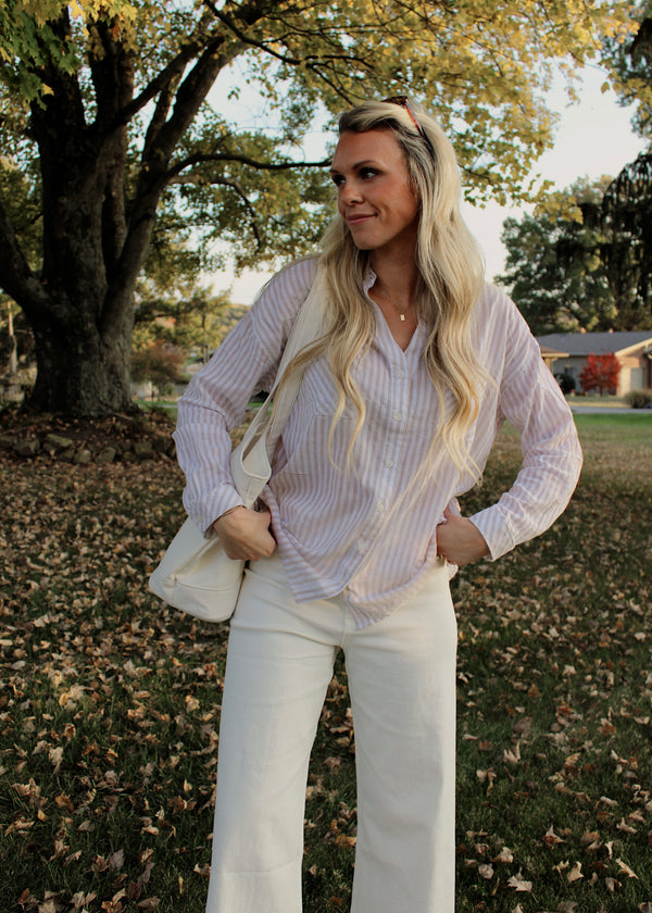 MORNING LAYERS - Beige Striped Button Down