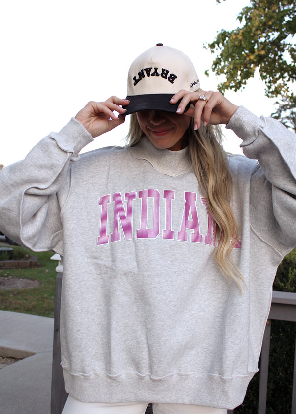 INDIANA Embroidered Striped Mockneck Gray