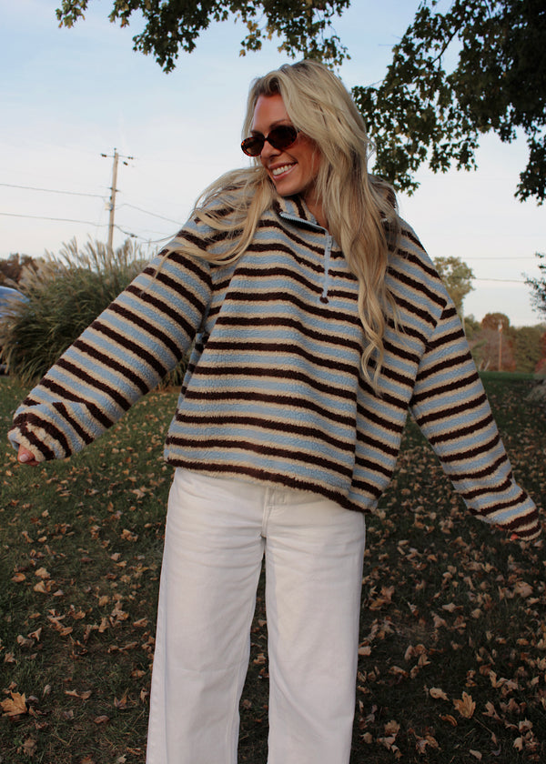 SATURDAY CLUB - Striped Half Zip