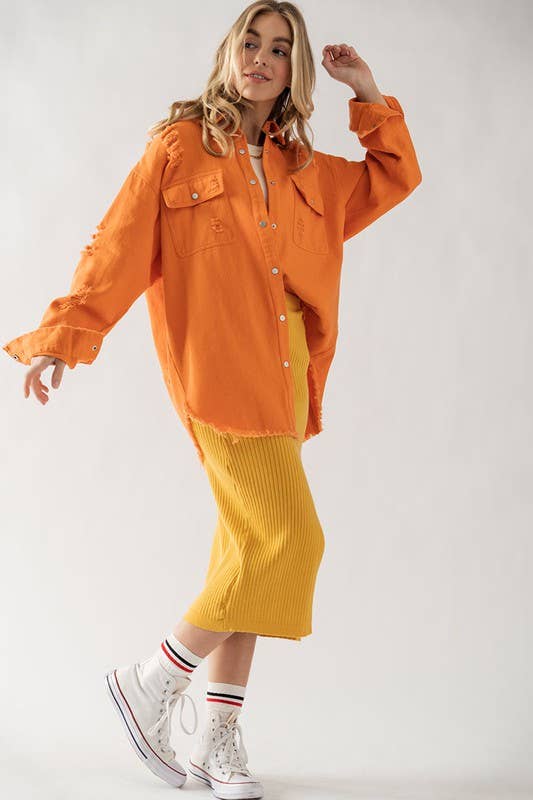 ORANGE JACKET DISTRESSED FRINGED