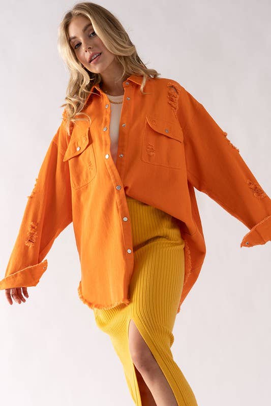 ORANGE JACKET DISTRESSED FRINGED